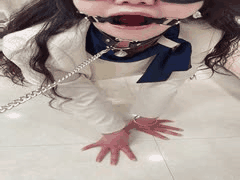 喷水OL姐姐狗链调教！气质美女口塞母狗play，小穴湿透中出内射