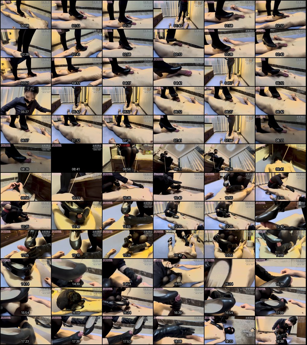 沈阳冥妃女王黑丝制服调教：鞋交龟头责与皮手套足射狂欢