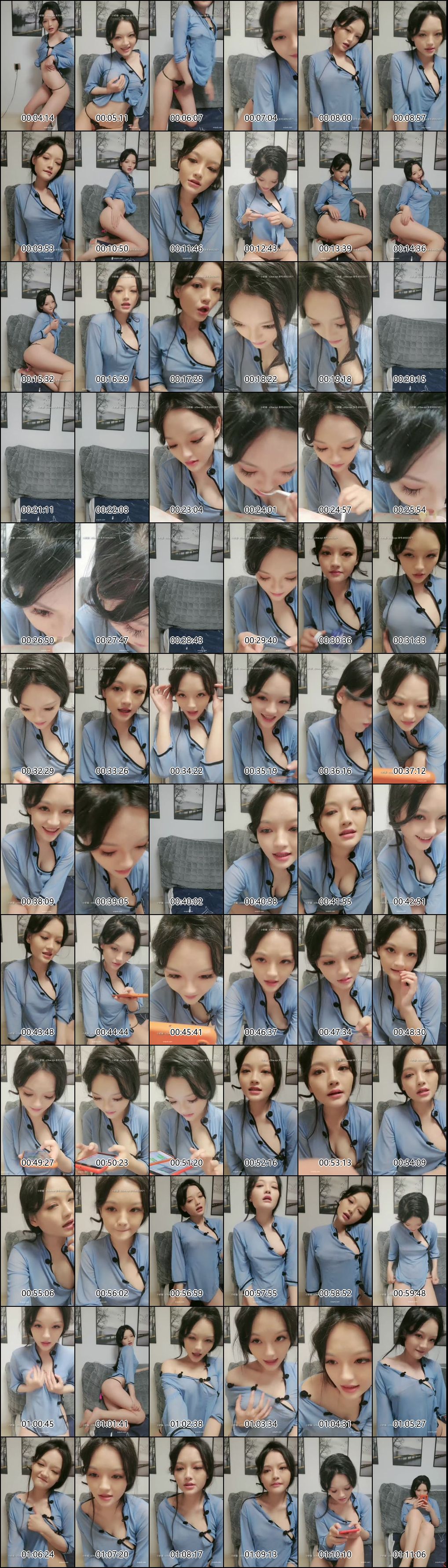 搞怪美女小妲己穿蓝色挂衣半遮美乳进行跳蛋自慰表演