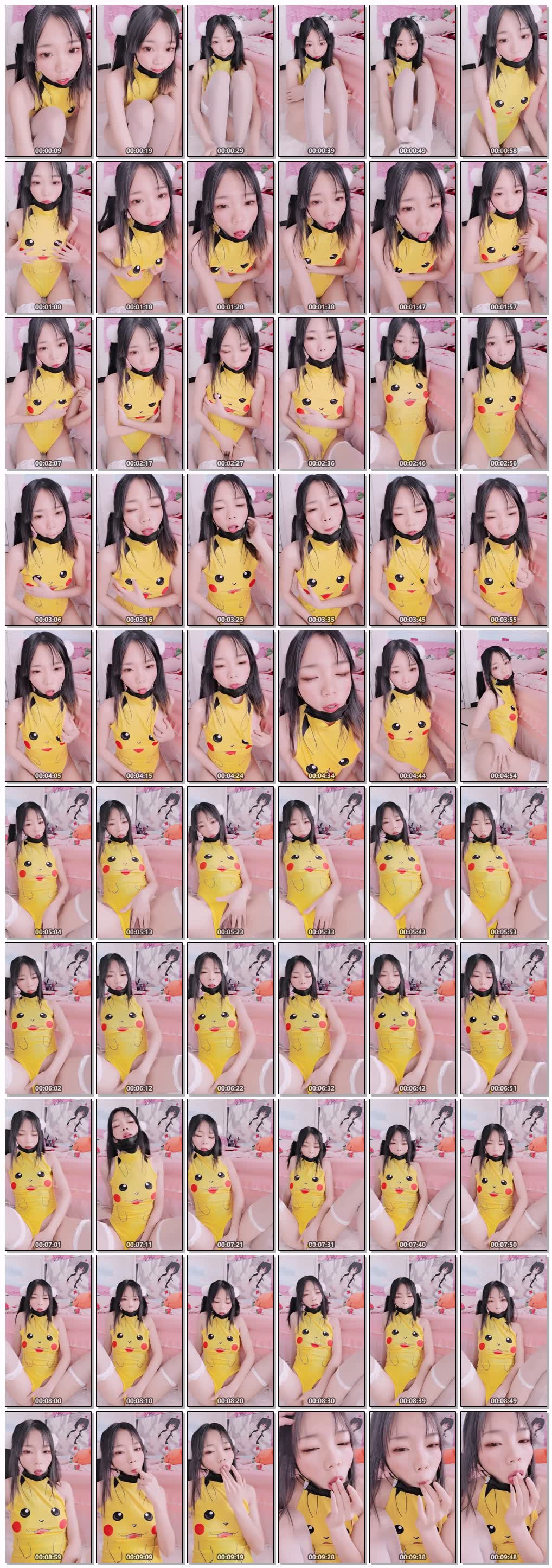 推特网红小仙云儿穿皮卡丘紧身衣自抠小穴，还舔自己的淫水