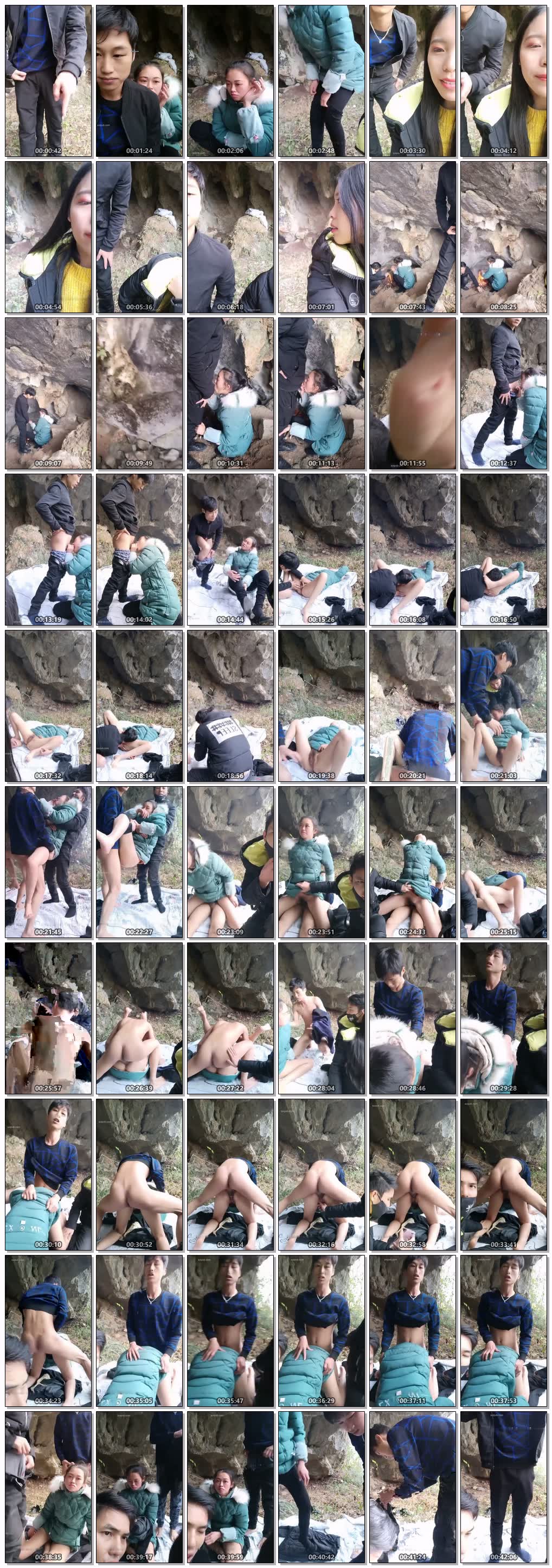 老公去了广东打工的留守村姑和村里两个楞青小伙山上洞外3P还点了个火堆取暖